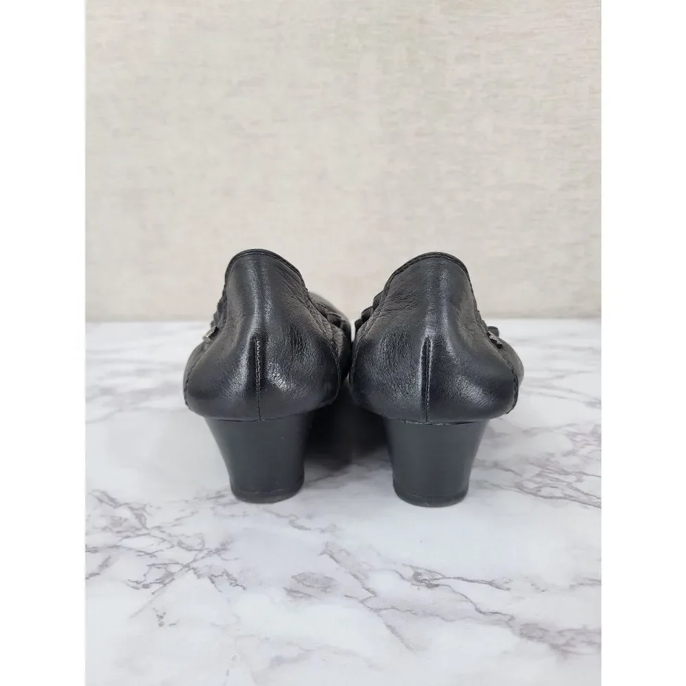 Nurture Black Leather Women's Low Wedge Ballet Flats